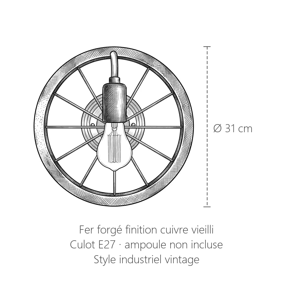 Dimensions de l'applique roue de charrette : Ø 31 cm