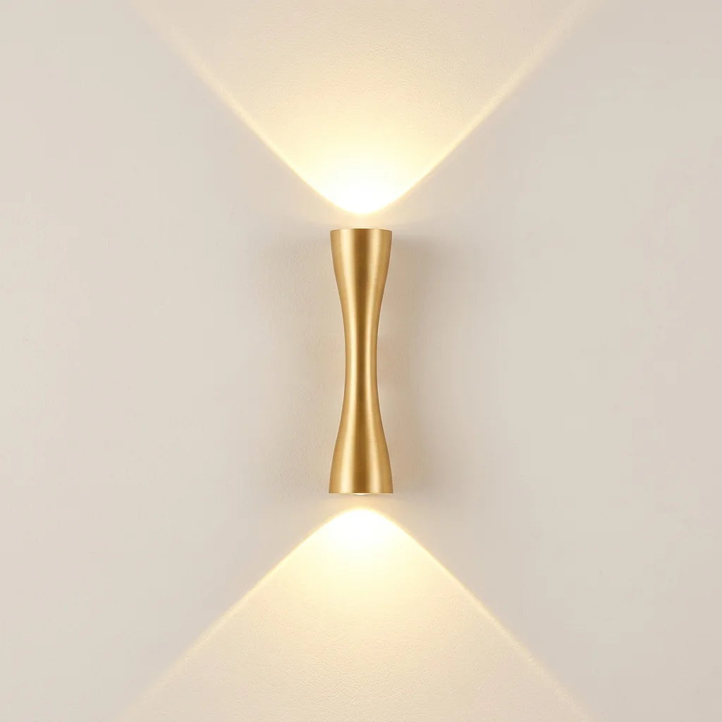 Applique murale LED sablier dorée IP65, faisceaux lumineux haut et bas