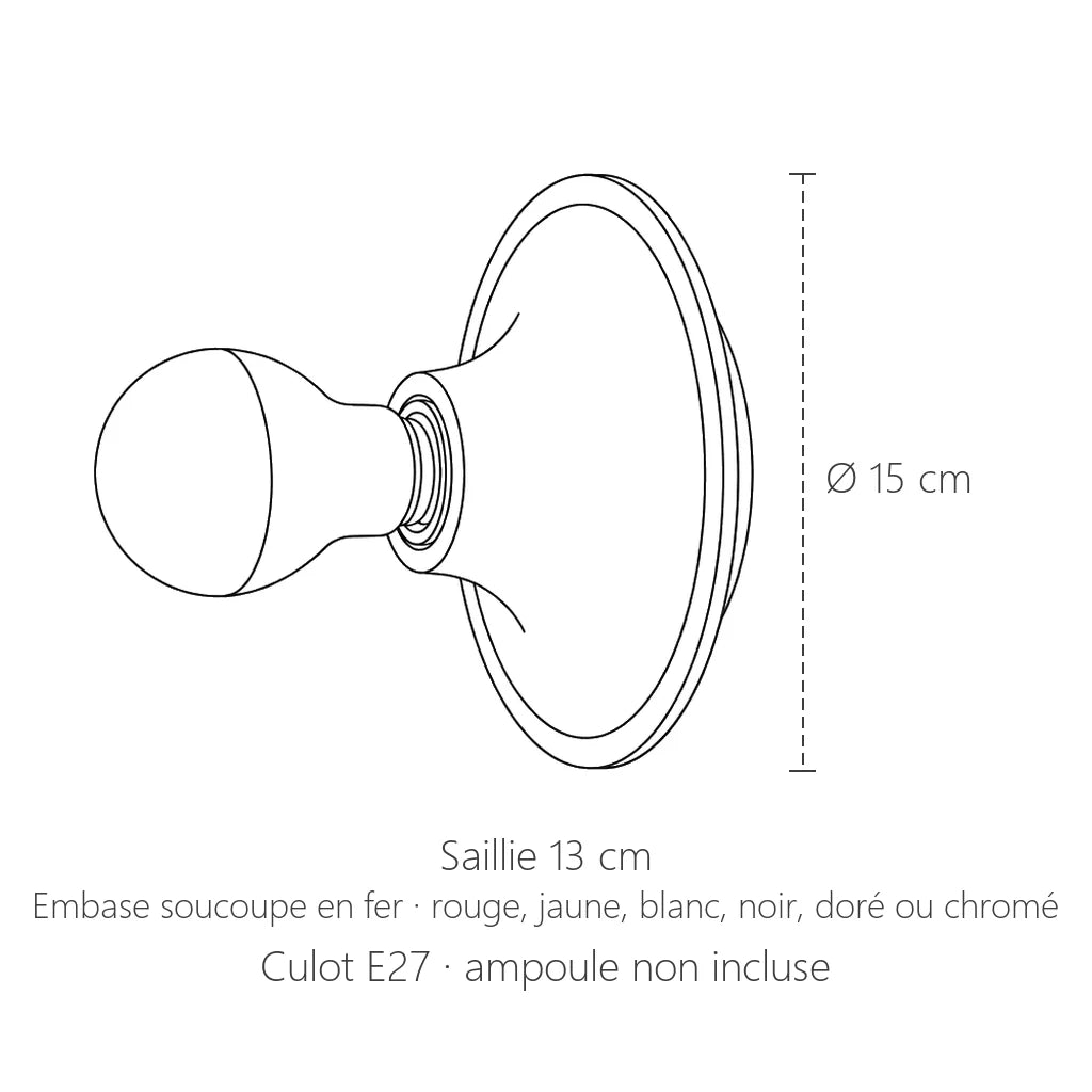 Dimensions de l'applique soucoupe : Ø 15 cm, saillie 13 cm