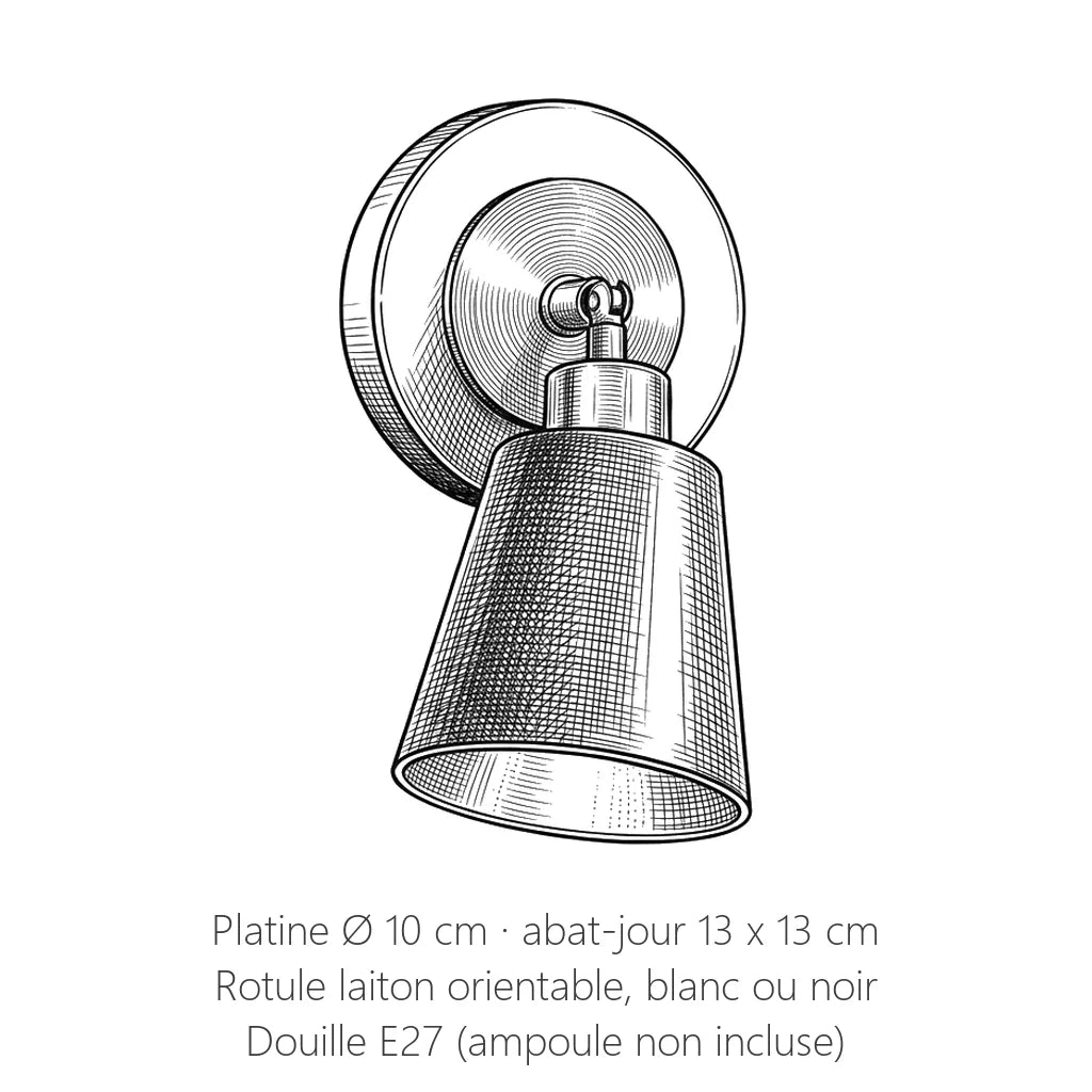 Dimensions de l'applique spot cône : platine Ø 10 cm, abat-jour 13 cm