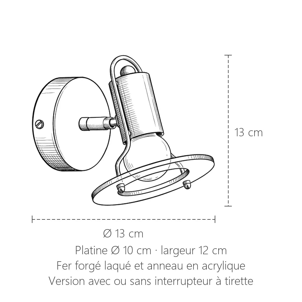 Dimensions de l'applique spot pop : 13 cm, Ø 13 cm