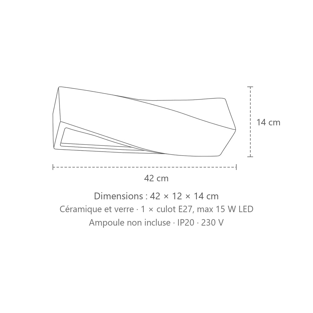 Dimensions : applique murale torsadée en céramique ou béton (1 lumière – céramique), 42 × 12 × 14 cm