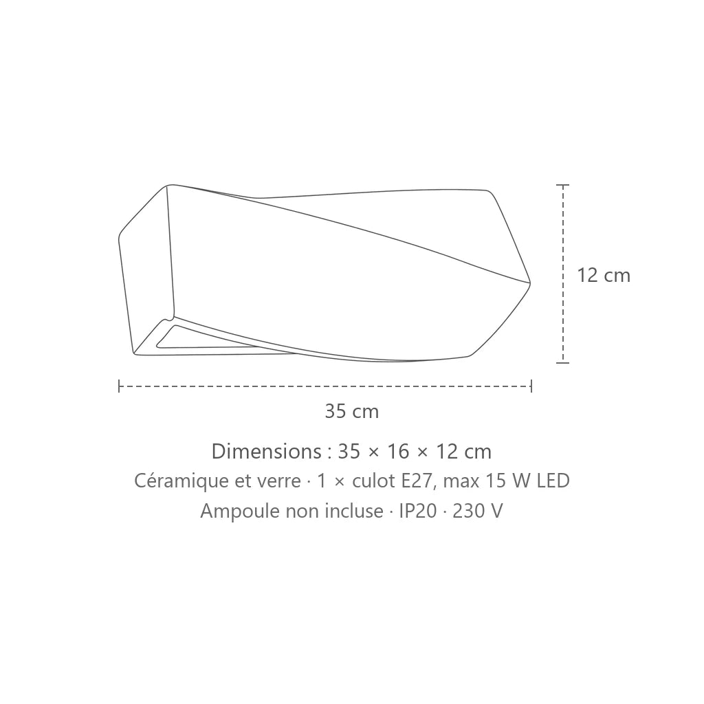 Dimensions : applique murale torsadée en céramique ou béton (1 lumière – Mini – céramique), 35 × 16 × 12 cm