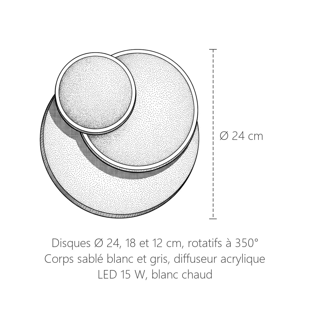 Dimensions de l'applique à trois disques rotatifs : Ø 24 cm