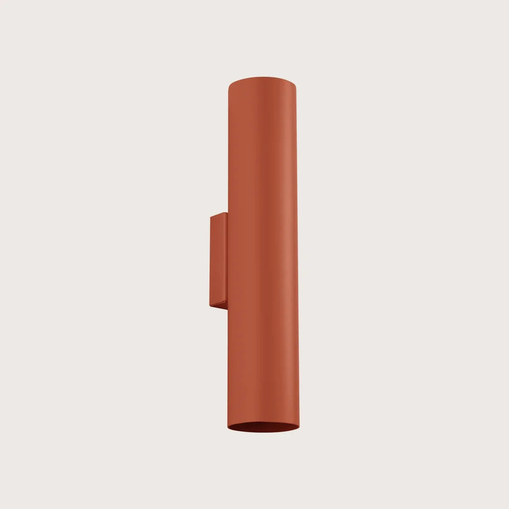 Applique murale tube en acier haut et bas, coloris ocre rouge