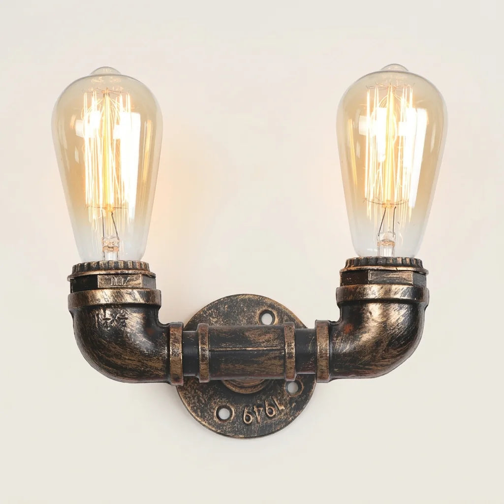 Applique murale industrielle tuyau style M : double ampoule en U