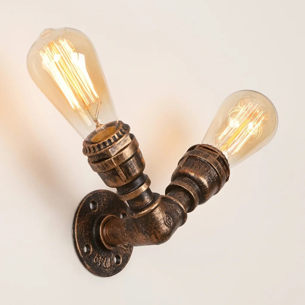 Applique murale industrielle tuyau style N : double ampoule en Y