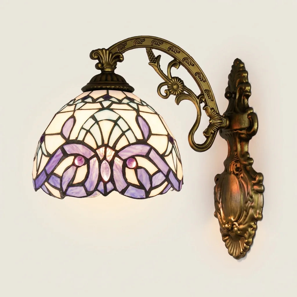 Applique murale Tiffany vitrail baroque blanc et lavande