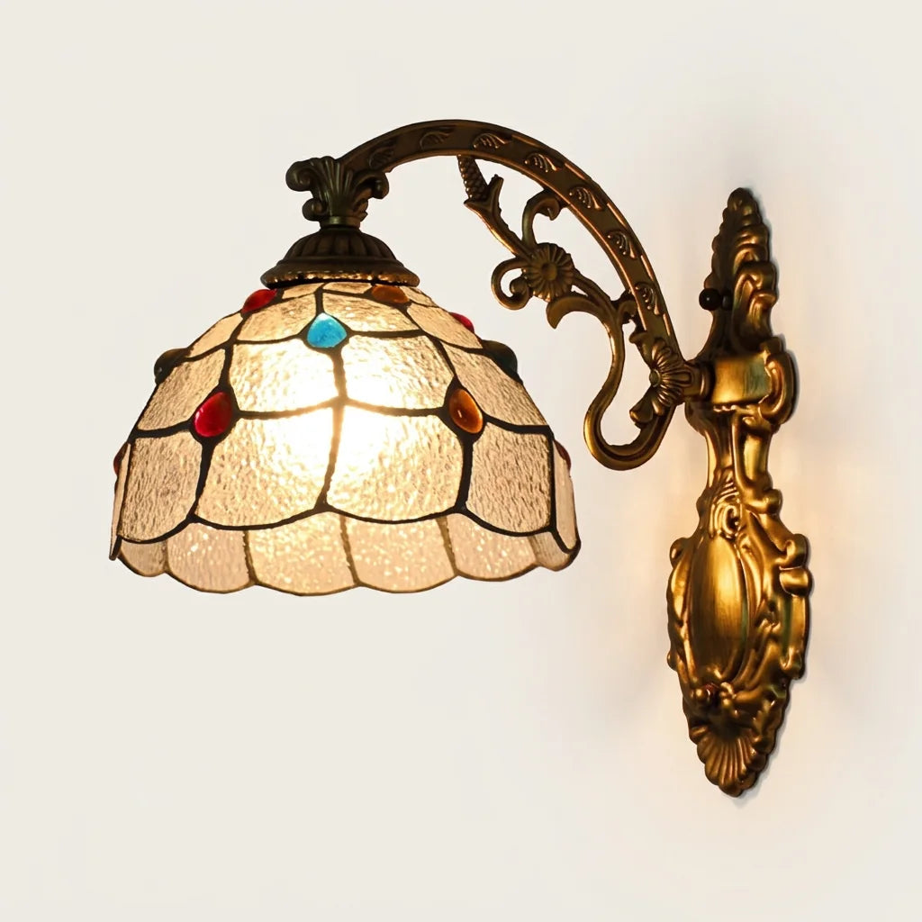 Applique murale Tiffany verre martelé transparent et cabochons