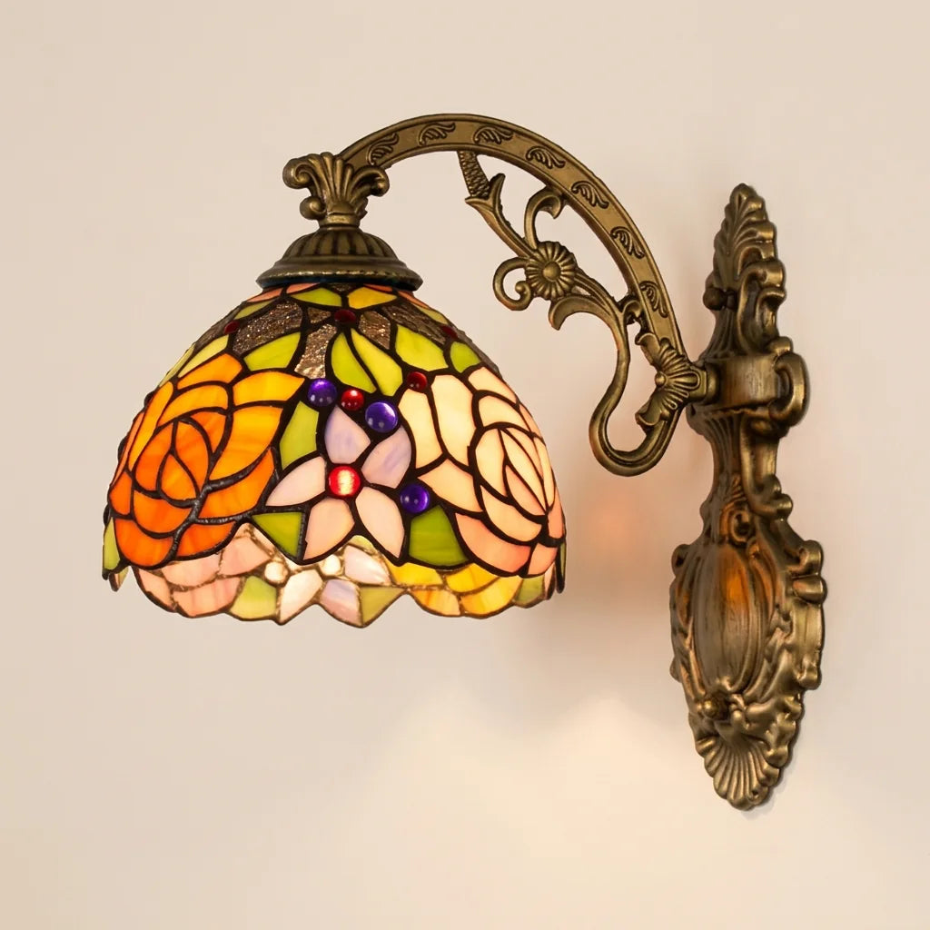 Applique murale Tiffany vitrail roses orangées