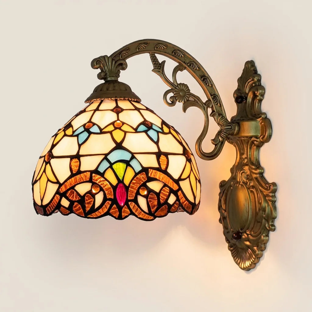 Applique murale Tiffany vitrail baroque ambré