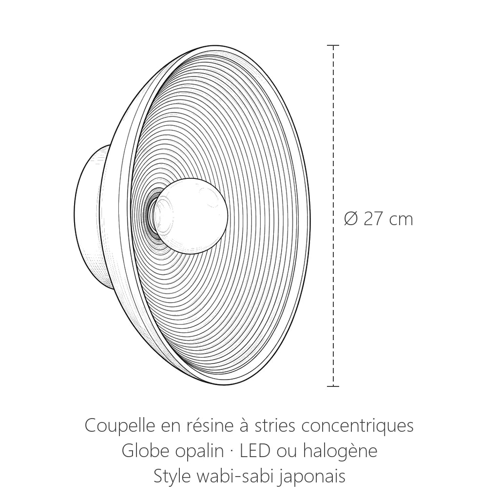 Dimensions de l'applique coupelle en résine style japonais : Ø 27 cm