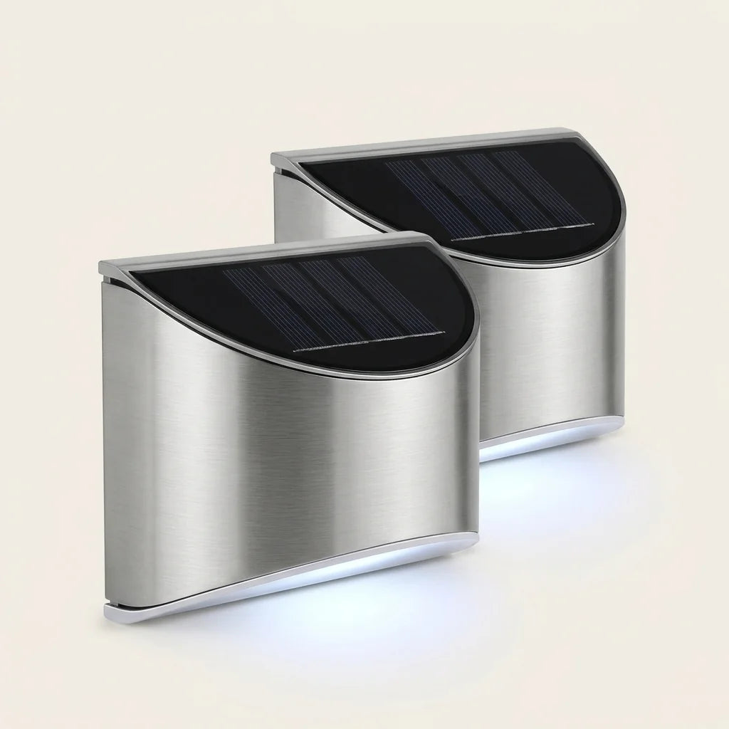 Lot de 2 appliques solaires murales en inox, lumière blanc froid
