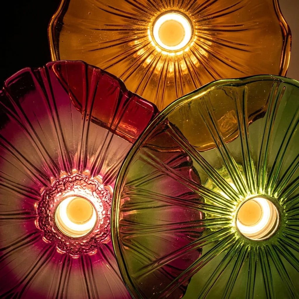 Feuilles de lotus en verre coloré vues de près