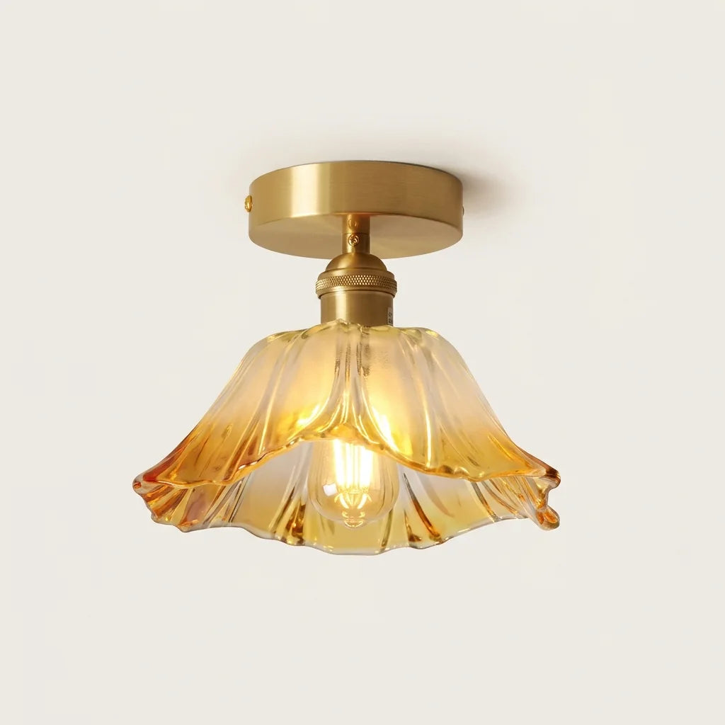 Plafonnier en verre ambré en forme de cloche