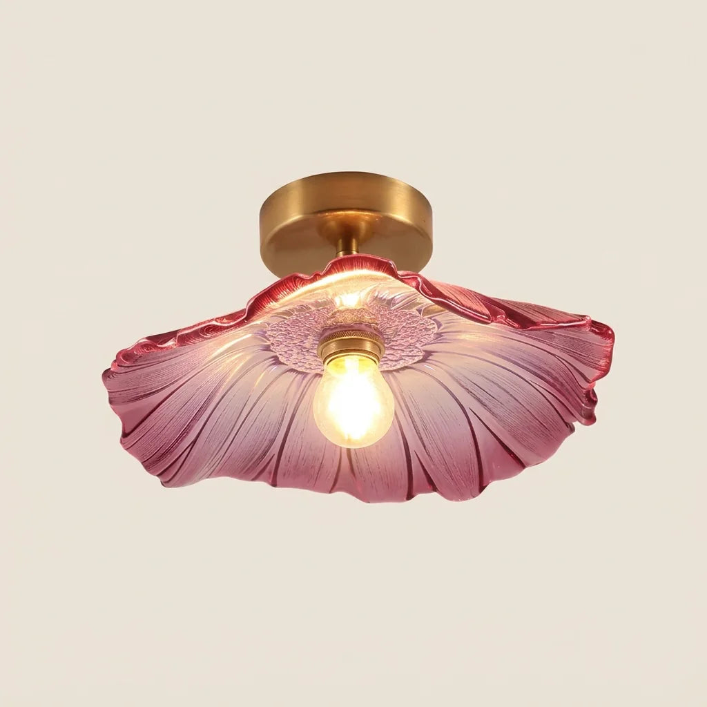 Plafonnier feuille de lotus plate en verre rose