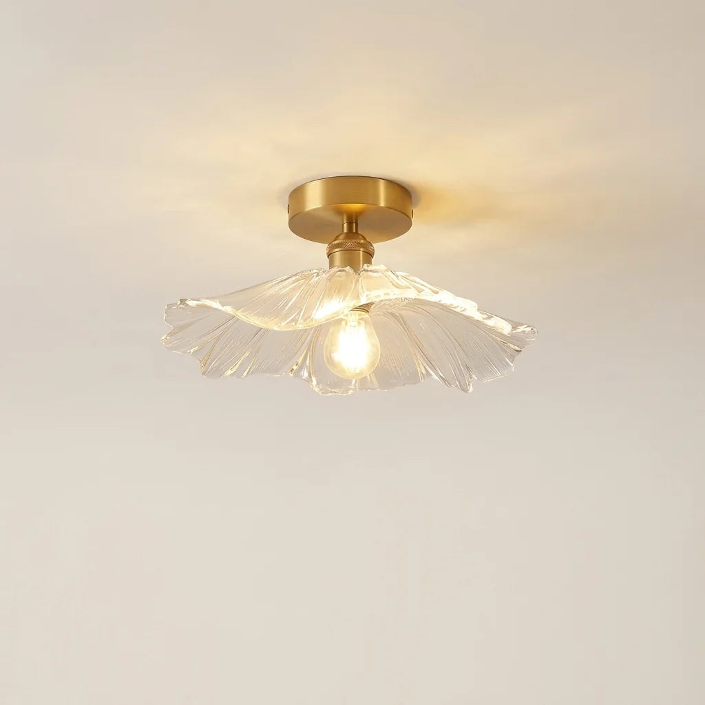 Plafonnier feuille de lotus plate en verre transparent