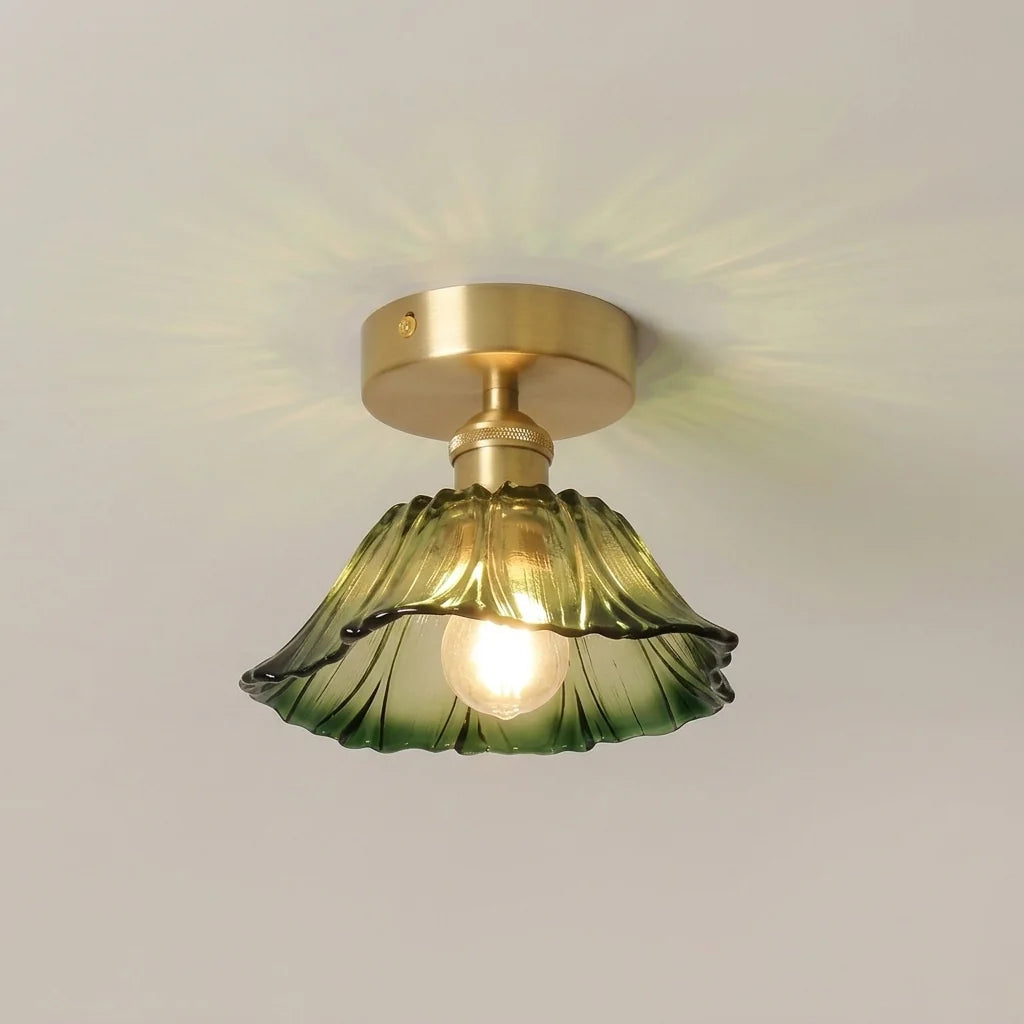 Plafonnier en verre vert en forme de cloche