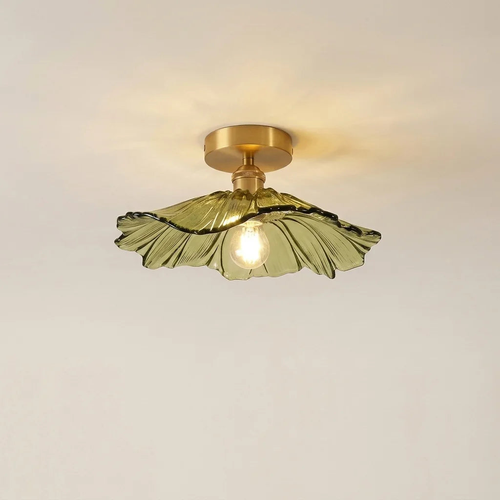 Plafonnier feuille de lotus plate en verre vert