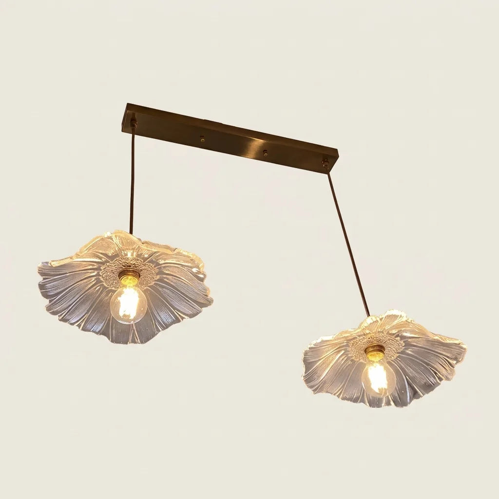 Rail laiton à deux feuilles de lotus en verre transparent