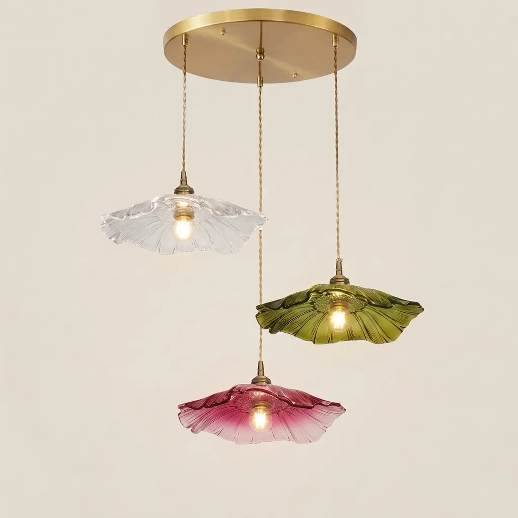 Suspension trois feuilles de lotus multicolores sur rosace ronde