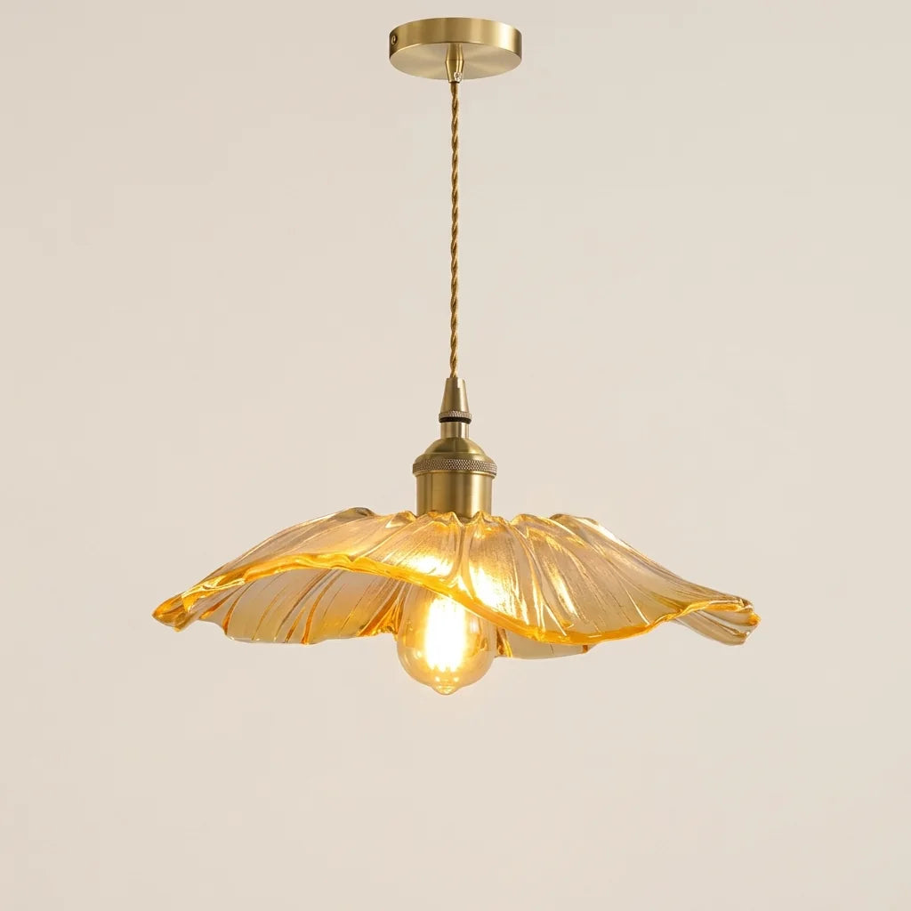 Suspension feuille de lotus plate en verre ambré