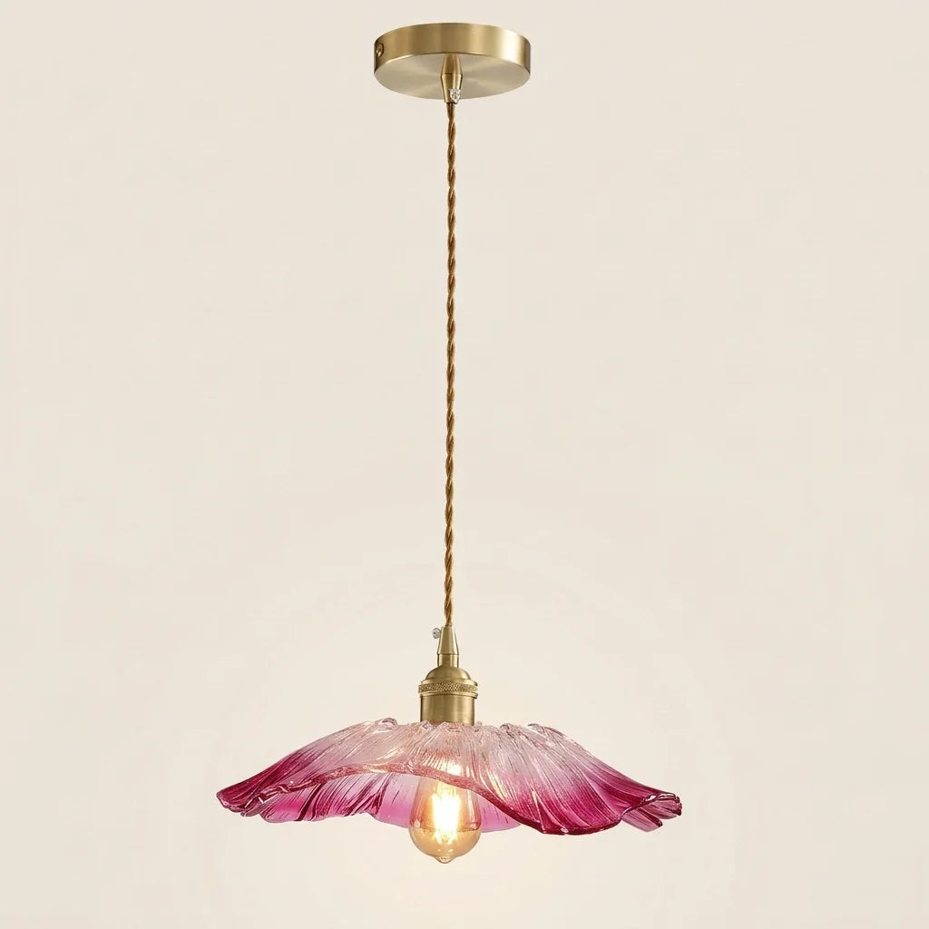 Suspension feuille de lotus plate en verre rose