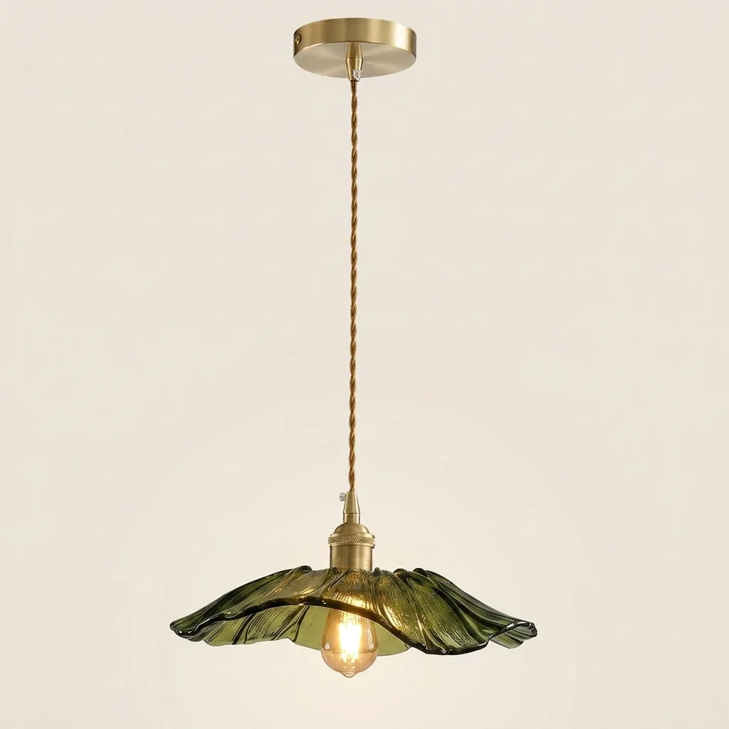 Suspension feuille de lotus plate en verre vert