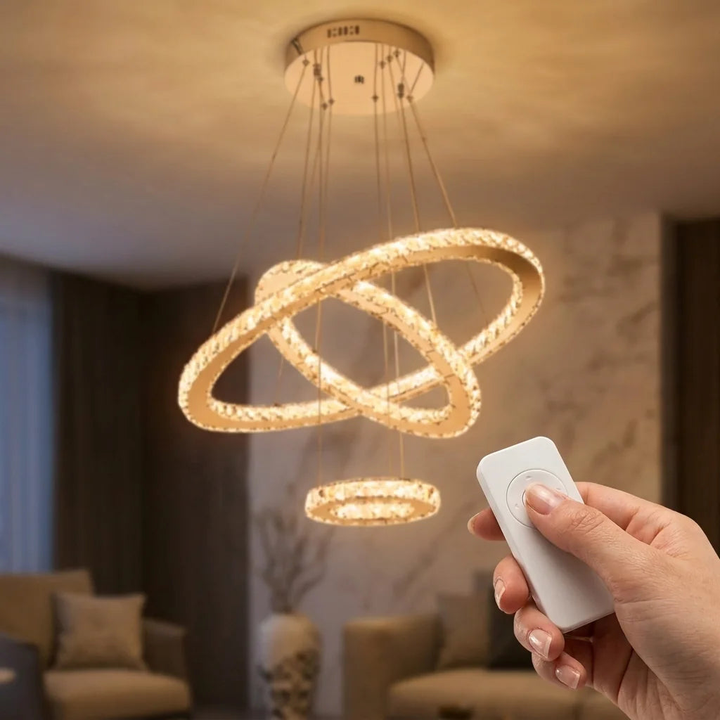 Réglage du lustre anneaux de cristal avec la télécommande