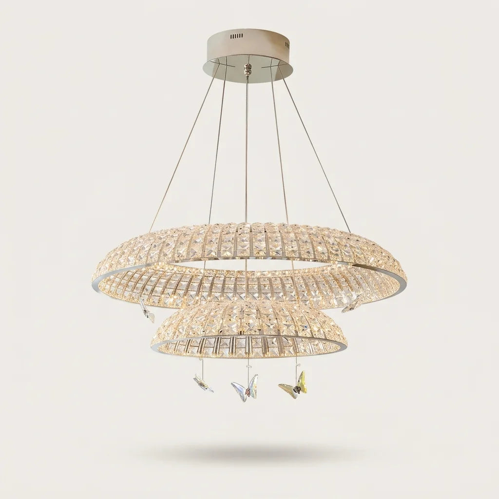 Lustre en cristal double anneau, Ø 80 + Ø 60 cm