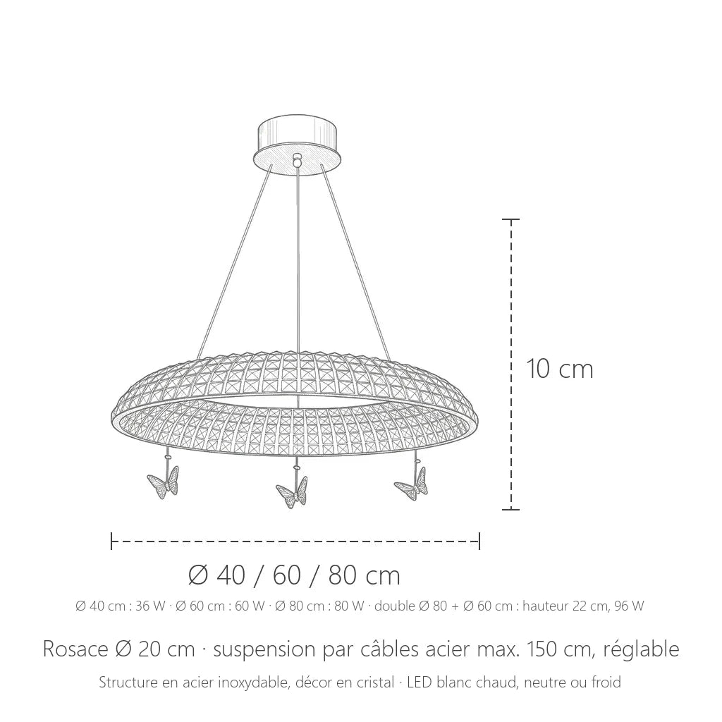 Dimensions du lustre anneau en cristal : Ø 40, 60 ou 80 cm