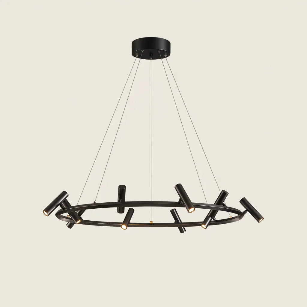 Grand lustre anneau noir à 10 spots LED orientables