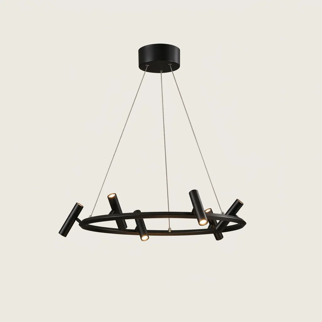 Lustre anneau noir à 6 spots LED orientables