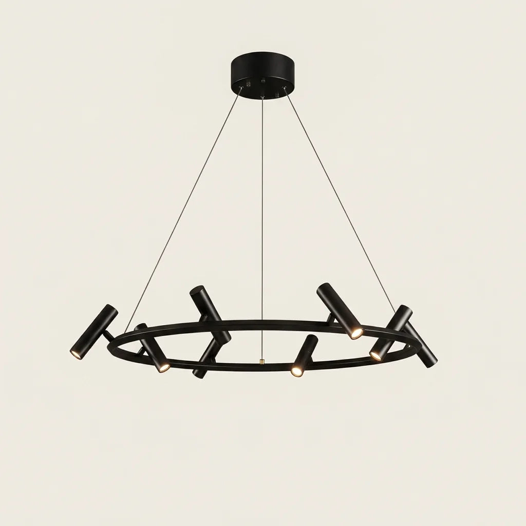Lustre anneau noir à 8 spots LED orientables