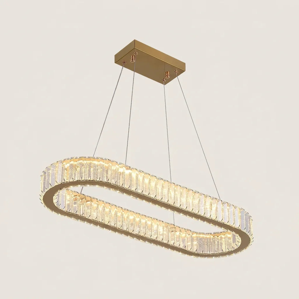 Lustre anneau ovale en cristal à cadre doré