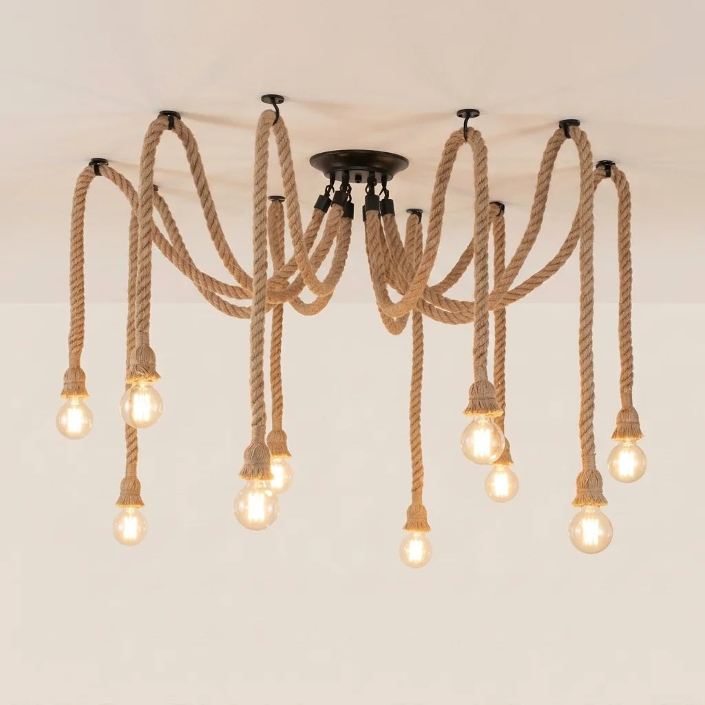 Lustre araignée en corde 10 têtes