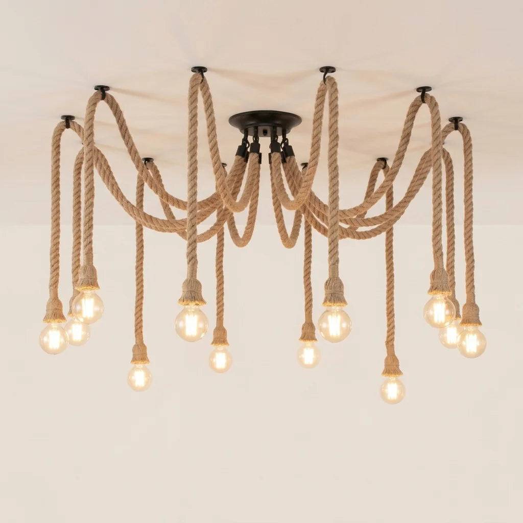 Lustre araignée en corde 12 têtes
