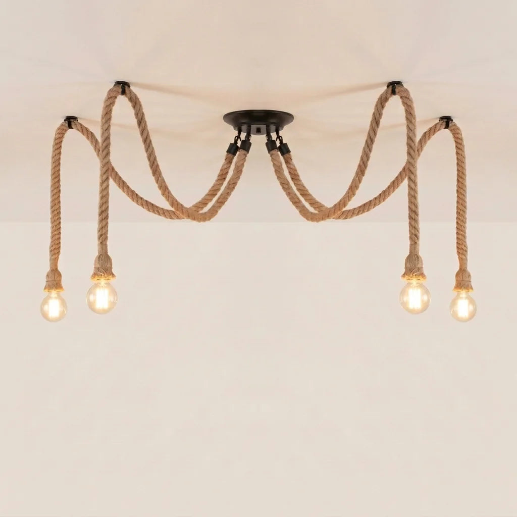 Lustre araignée en corde 4 têtes