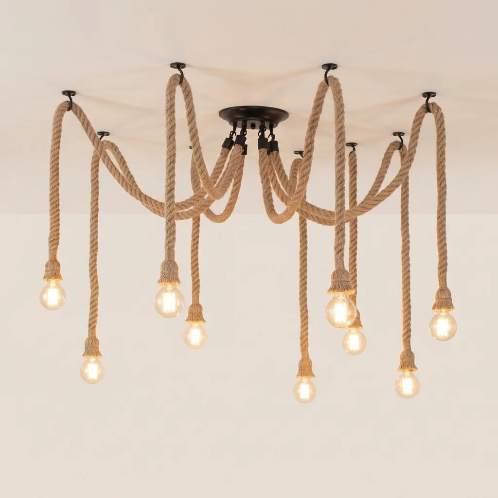 Lustre araignée en corde 8 têtes