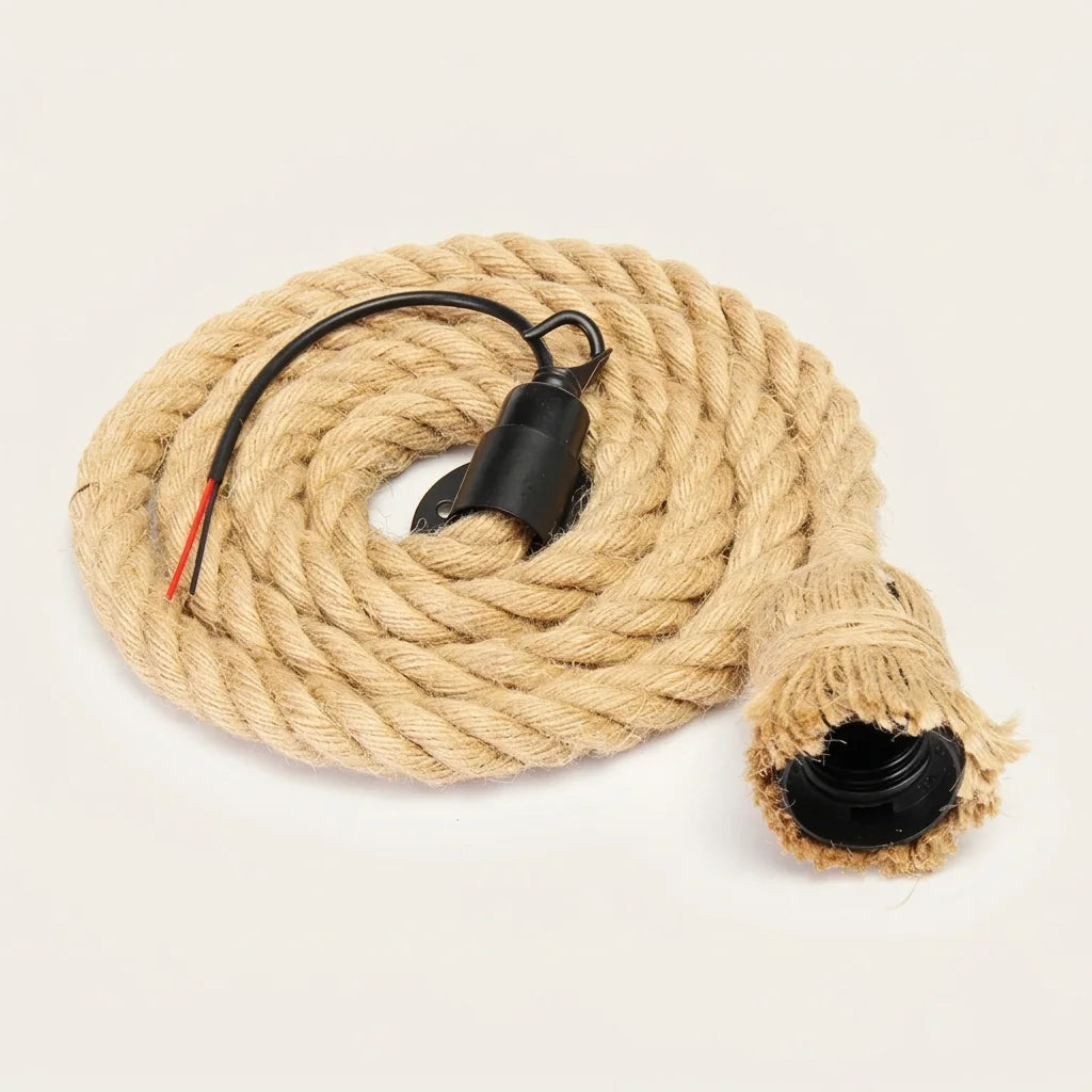 Corde de chanvre et douille E27 en gros plan