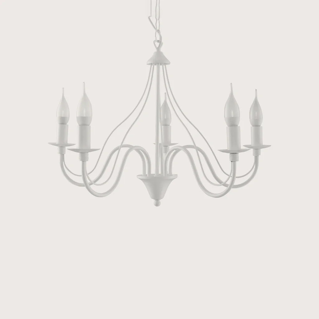 Lustre bougies classique en métal, coloris blanc (5 lumières)
