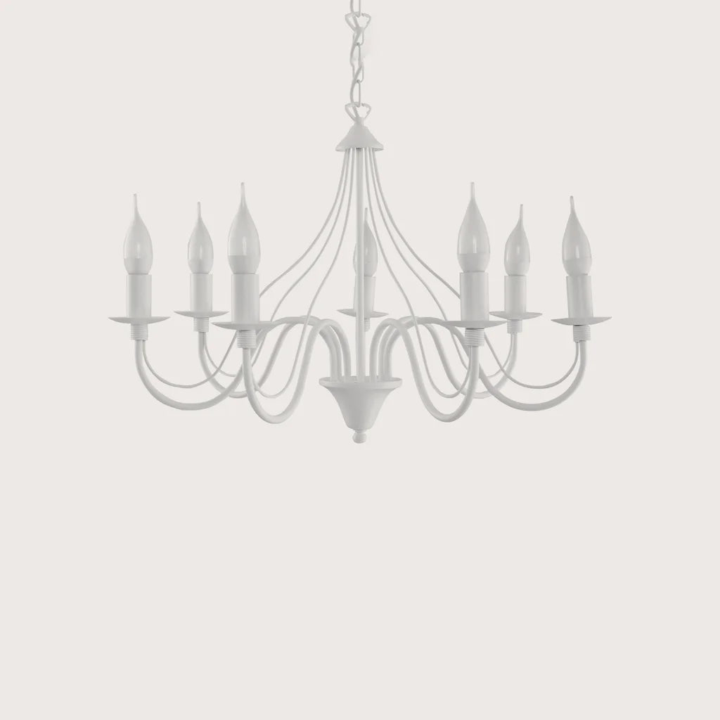Lustre bougies classique en métal, coloris blanc (7 lumières)