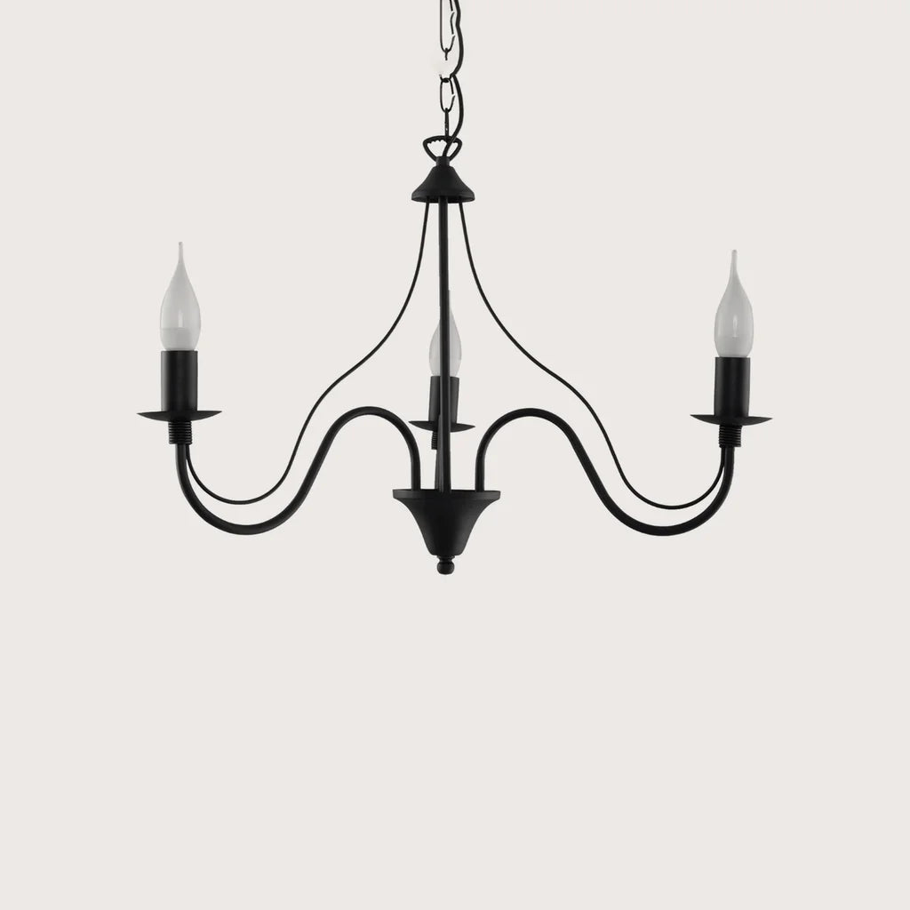 Lustre bougies classique en métal, coloris noir (3 lumières)