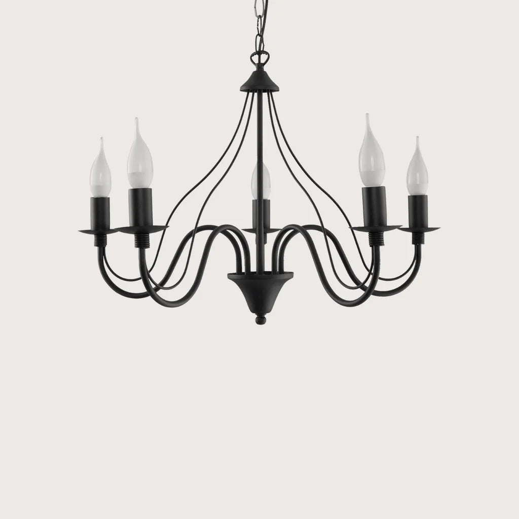 Lustre bougies classique en métal, coloris noir (5 lumières)