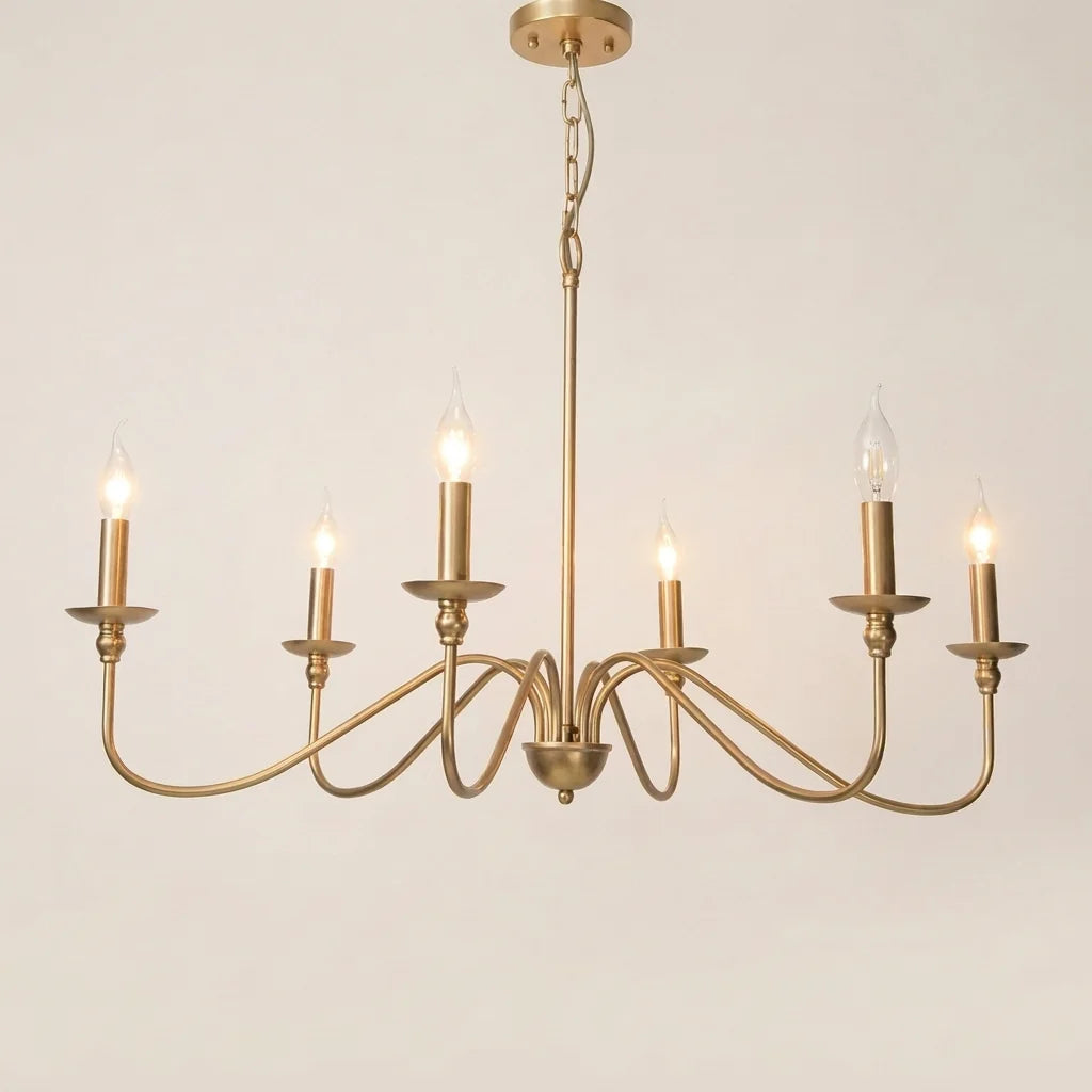 Lustre bougies loft doré à 6 bras