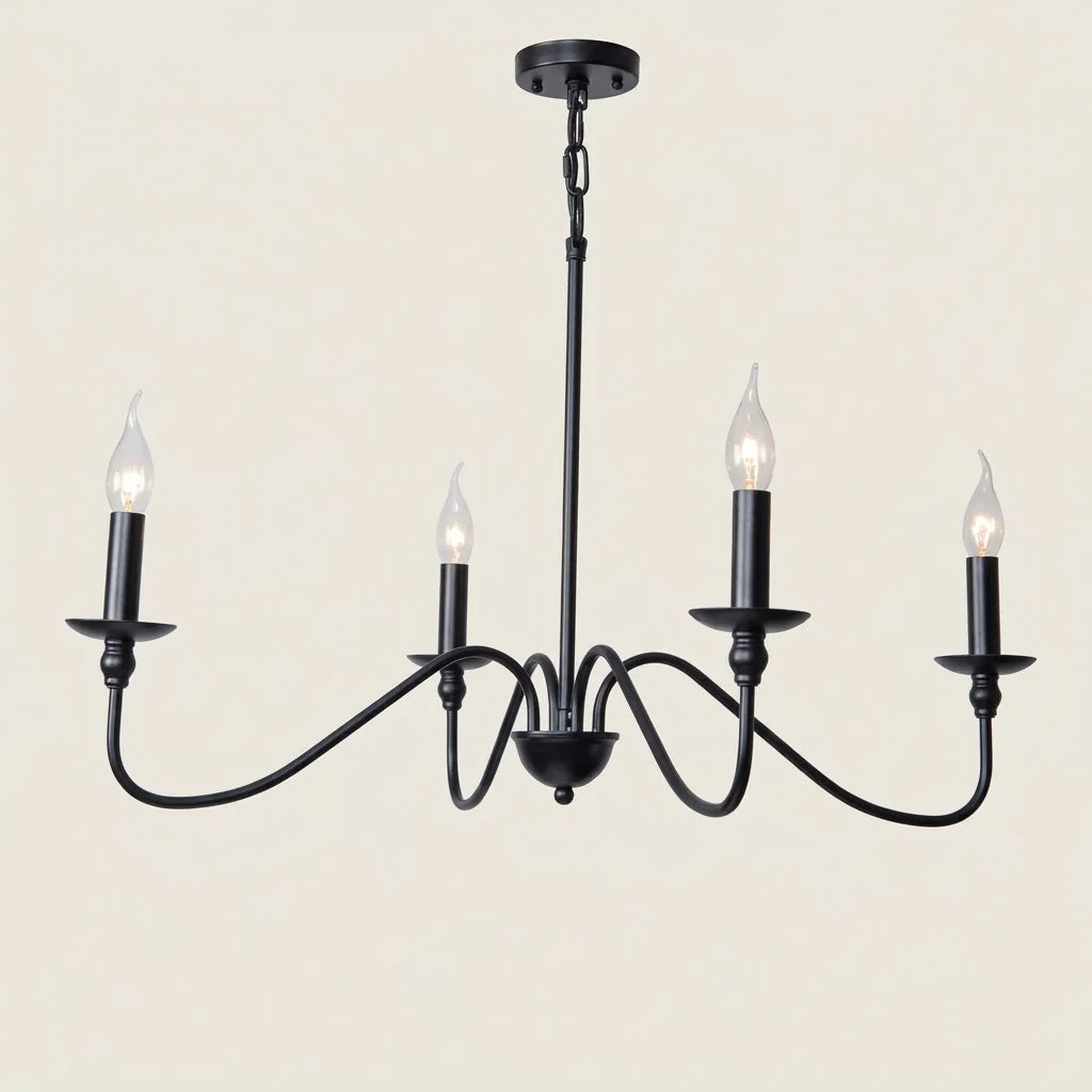 Lustre bougies loft noir à 4 bras