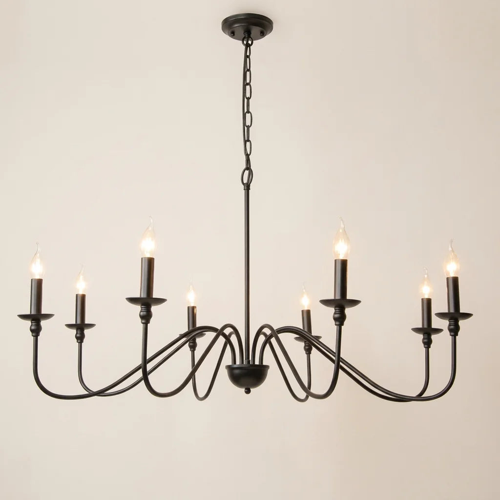 Lustre bougies loft noir à 8 bras