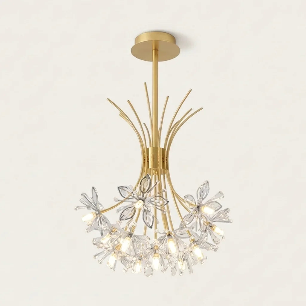 Lustre cristal pissenlit doré à 13 têtes, allumé