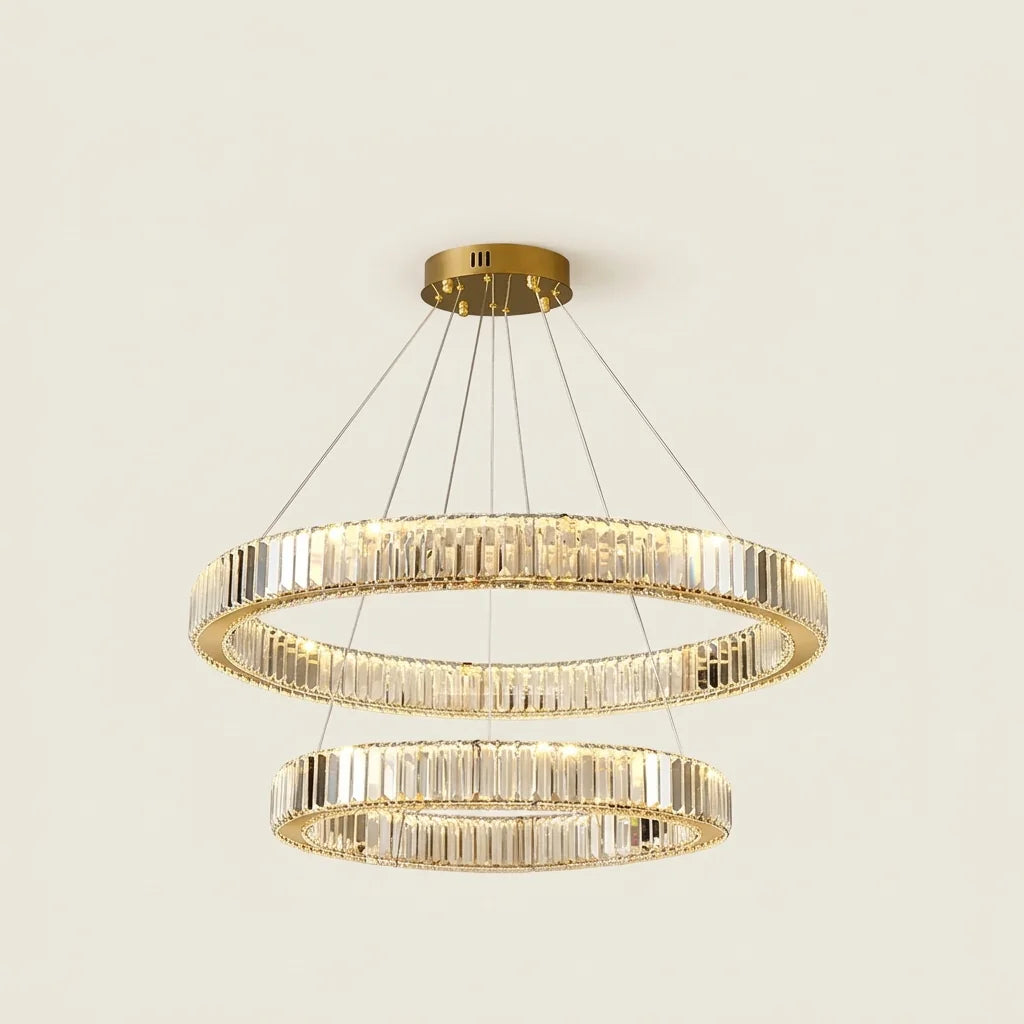 Lustre double anneau de cristal Ø 36 et 55 cm