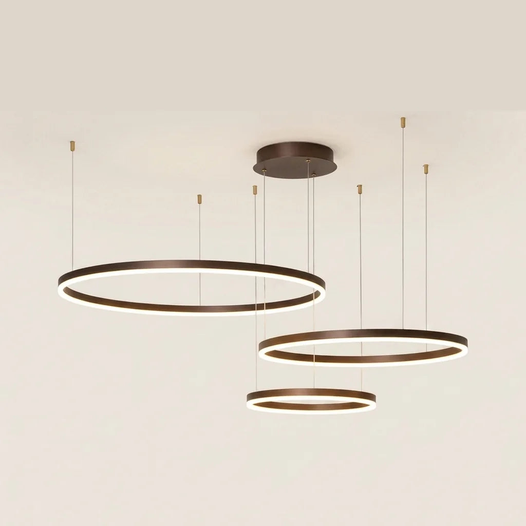 Lustre LED à anneaux suspendus, finition café
